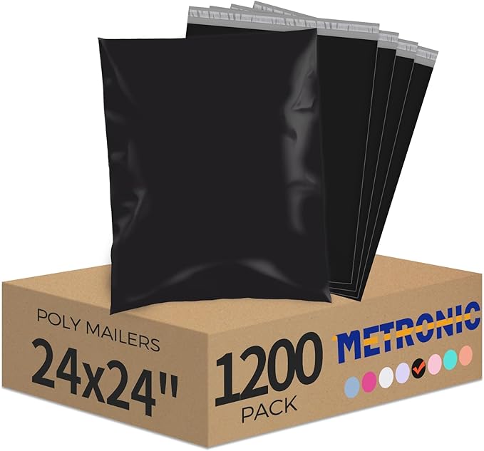 Metronic Poly Mailers 24x24 1200 PC Black, Large Shipping Bags by METRONIC
