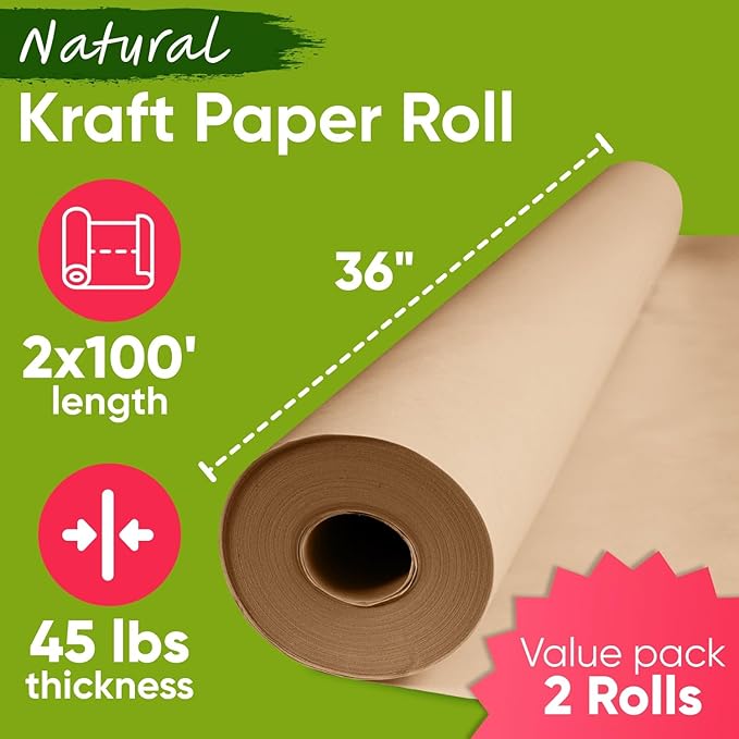 36" x 1200" Brown Kraft Paper Roll, 45 lbs Thickness, Made in USA Colored Kraft - Image 3