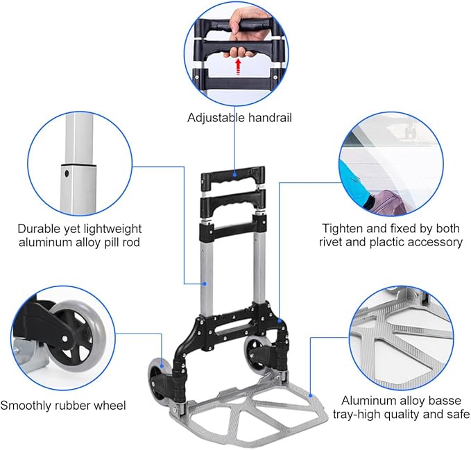 Folding Hand Truck Aluminum Portable Folding Hand Cart 155lbs Capacity Hand - Image 4