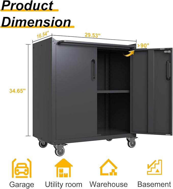 Metal Storage Cabinet with Wheels, Lockable Rolling Tool Chest with Adjustable - Image 3