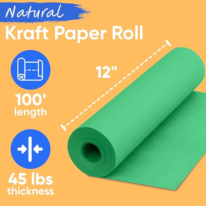 USA Made 12" x 1200" Christmas Green Kraft Paper Roll, 45 lbs Thickness - Image 2
