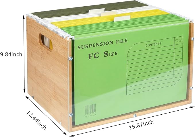 Letter/Legal Bamboo Acrylic File Box Organizer, Hanging File Folder Storage - Image 7