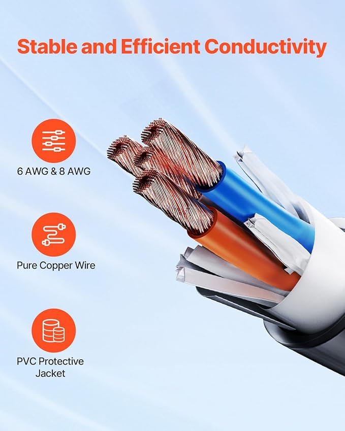 VEVOR 50 Amp RV Extension Cord 50 Feet, Heavy Duty STW 6/3+8/1 AWG Power Cord - Image 3
