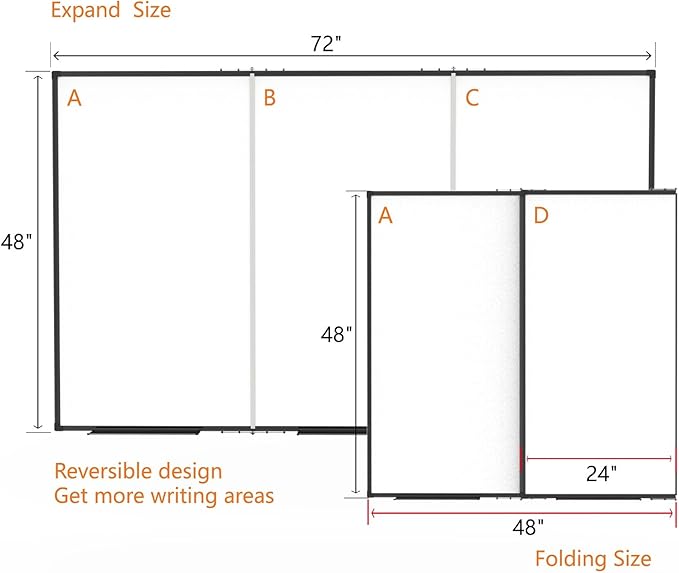 Large White Board for Wall, Magnetic Dry Erase Whiteboard, Foldable 72x48 Inches - Image 3