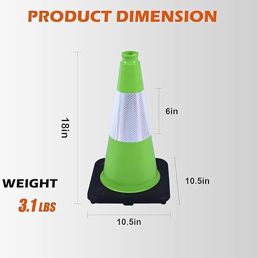 4 Pack 18 Inch Green PVC Traffic Cones Black Base Stable Durable, Parking Lot - Image 2