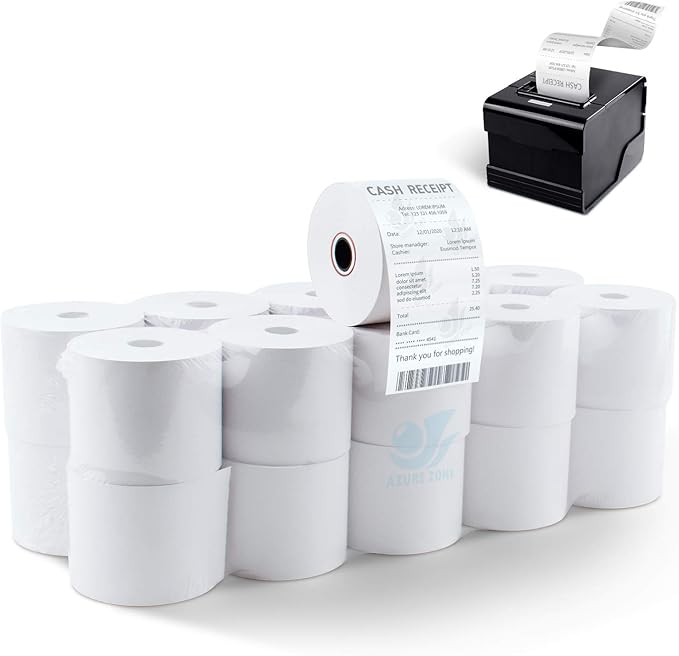 Azure Zone, Thermal Paper Rolls 2-1/4 X 230ft, 50 Rolls, Fits Most POS Machines by AzureZone