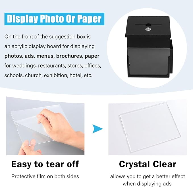 xydled Suggestion Box with Key Lock Acrylic Sign Holder, Metal Donation Ballot - Image 2