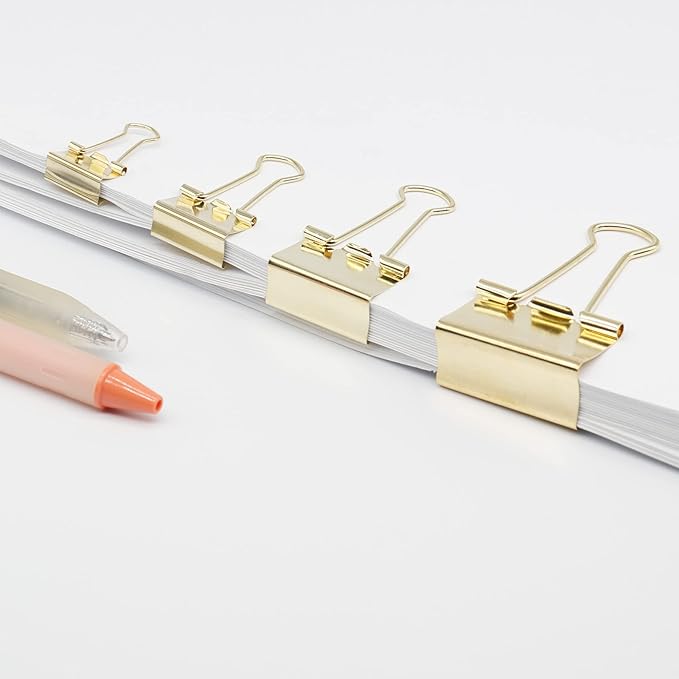 Gold Binder Clip, Paper Binder Clips, Paper Clamps Assorted Sizes, Paperclips - Image 2