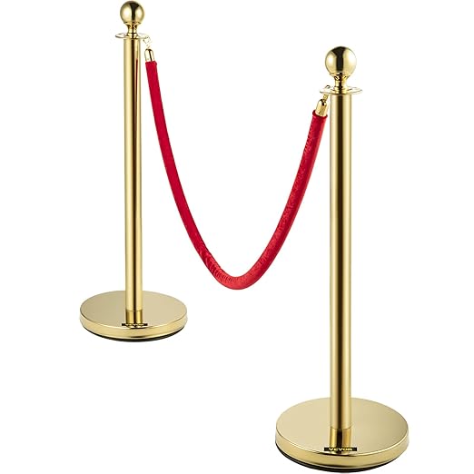 VEVOR Velvet Ropes and Posts 6 Pcs Red Velvet Rope 5 ft, Stanchions Solid Base - Image 11