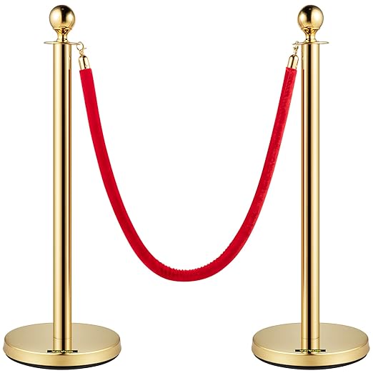 VEVOR Velvet Ropes and Posts 6 Pcs Red Velvet Rope 5 ft, Stanchions Solid Base - Image 10