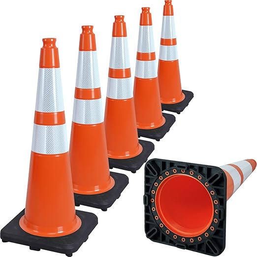 6 Pack 28" Inch Large PVC Traffic Cones by OranLite