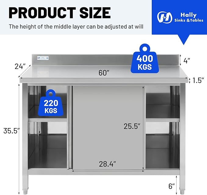 Hally Stainless Steel Cabinet, Large Storage Cabinet, Metal Table - Image 2