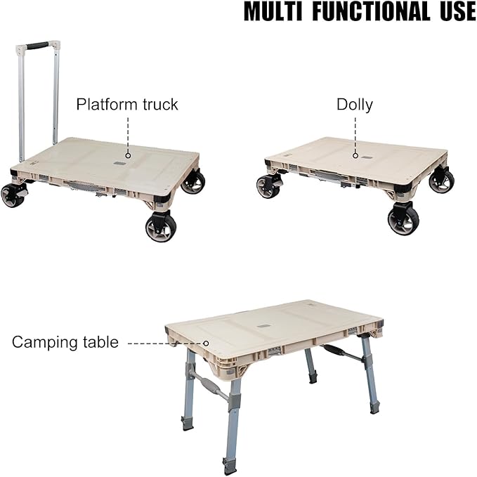 3 Pieces Camping Table Cart Set Multi-Purpose Used as Picnic Table & Dolly & - Image 4