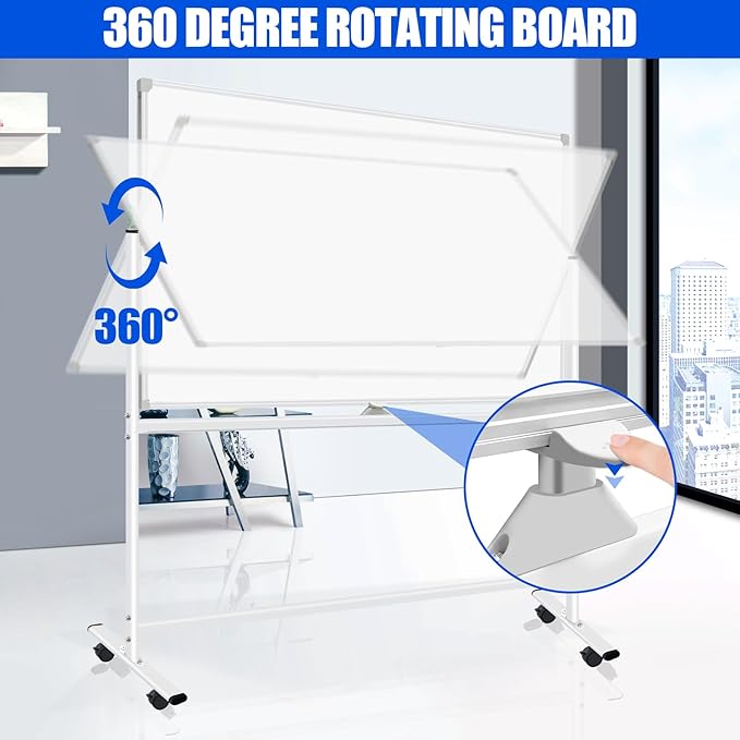 Large Rolling White Boards 60X36, Double-Sided Mobile Magnetic Whiteboard on - Image 2