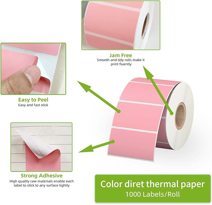2.25" x 1.25" Pink Direct Thermal Labels, Replacement - Image 3