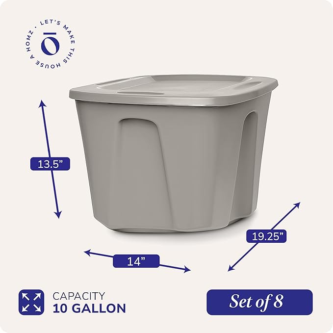 HOMZ 8-Pack Durable Molded Bin, Plastic Storage Containers - Image 4
