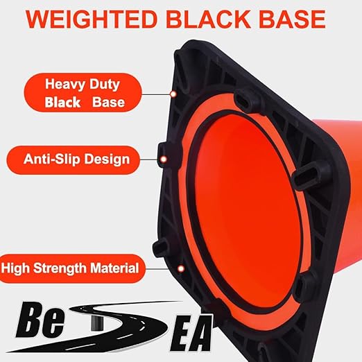 BESEA 18" inch Traffic Cones Traffic Safety Cones Black Base Construction Road - Image 6