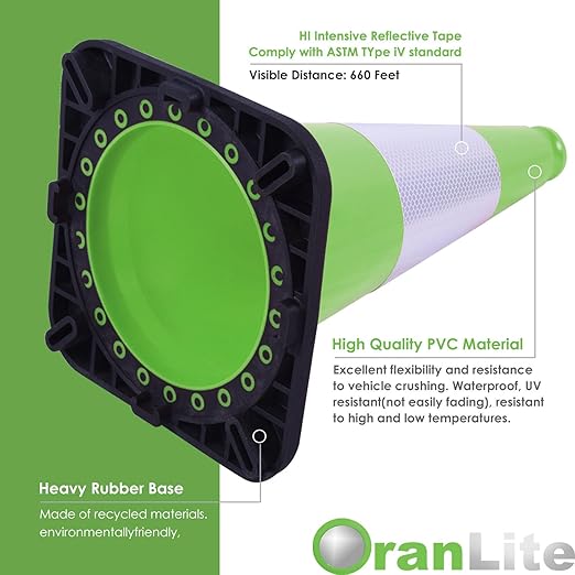 6 Pack 18" Inch Green PVC Traffic Cones - Image 6