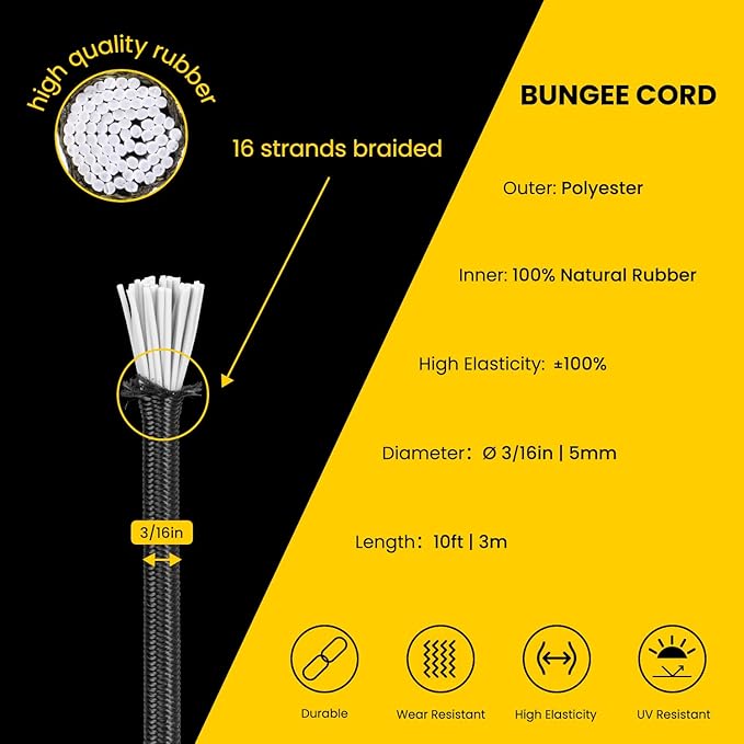 Bungee Cord Elastic Shock Cord 3/16" x 10' Bungee Rope - Image 3