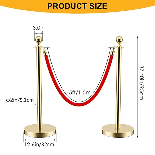 LOVMOR Stainless Steel Stanchion Post, 5 FT Red Carpet Ropes and Poles - Image 6