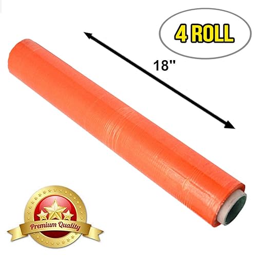 APQ 4 Rolls of Blown Hand Stretch Film 18" x 1500'. Orange Hand Stretch Wrap - Image 2