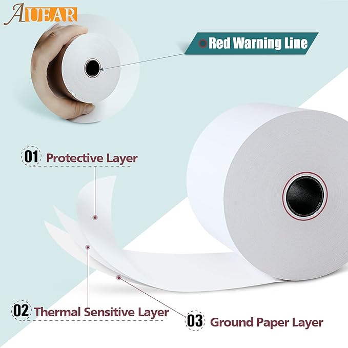 AUEAR, Thermal Cash Register POS Paper Rolls, 2 1/4" x 230' - Image 3