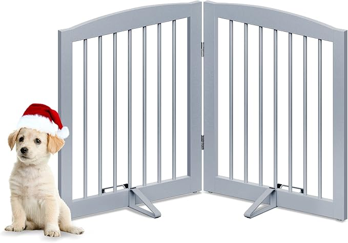 Freestanding Pet Gate for Dogs, Foldable Wooden Dog Gate for House, Indoor Pet by PUPETPO