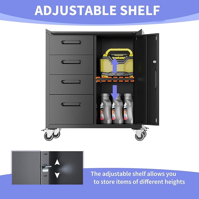 Metal Garage Storage Cabinet on Wheels, Lockable Rolling Tool Cabinet - Image 6