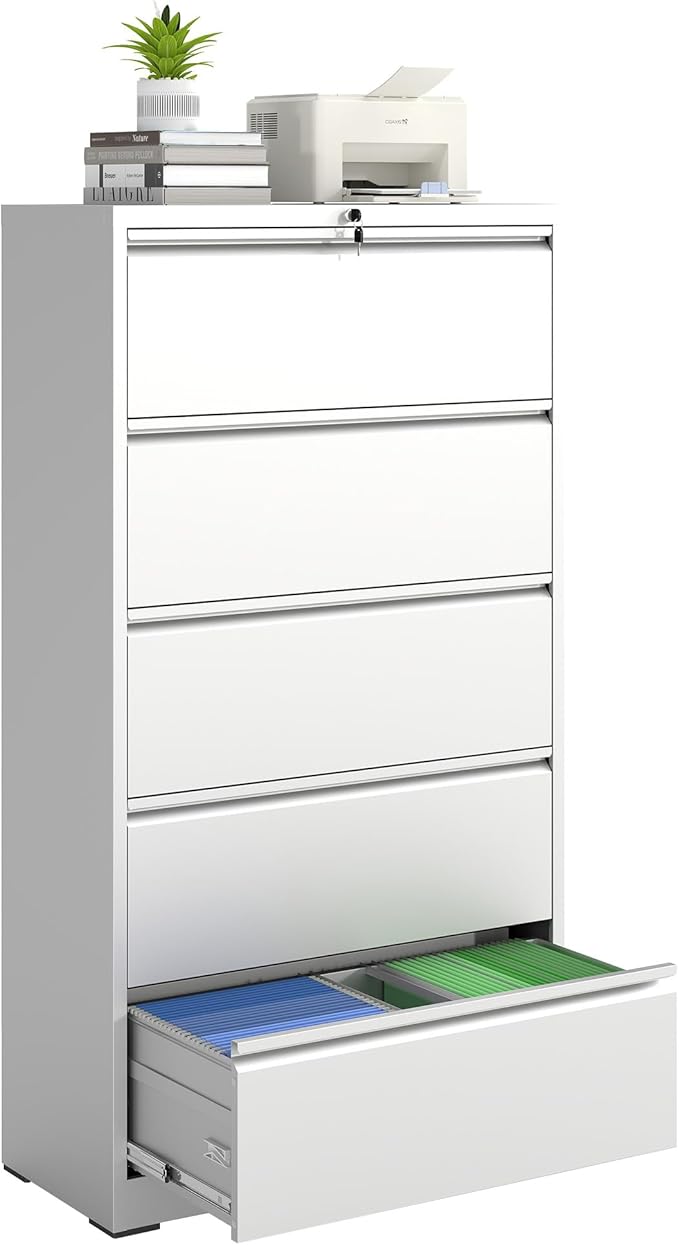 5 Drawer File Cabinet with Lock, Lateral Filing Cabinets, Metal Storage Filing by Unknown