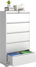 5 Drawer File Cabinet with Lock, Lateral Filing Cabinets, Metal Storage Filing by Unknown