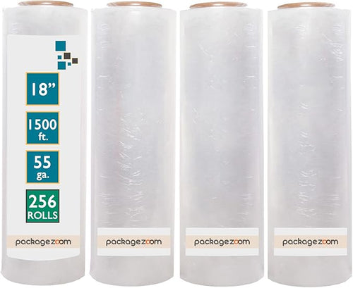 256 Rolls 18" x 1500 Ft Stretch Wrap Heavy Duty, Industrial Strength Shrink Wrap by packagezoom