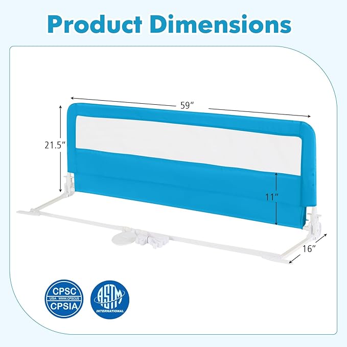 BABY JOY Bed Rails for Toddlers, Swing Down Bed Guard w/Safety Straps, Folding - Image 7