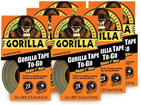 Gorilla Tape, Mini Duct Tape to-Go, 1" x 10 yd Travel Size, Black, (Pack of 6) by Gorilla