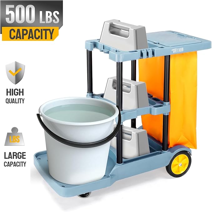 TUFFIOM Commercial Traditional Cleaning Janitorial 3-Shelf Cart, 500 Lbs - Image 7