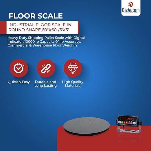 Floor Scale, Industrial Floor Scale in Round Shape, 10000lb Capacity x1lb - Image 3
