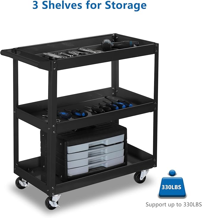 TUFFIOM 3 Tier Rolling Tool Cart, 330 Lbs Capacity, - Image 2