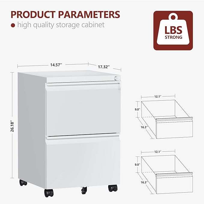 2 Drawer File Cabinet，Mobile Filing Cabinet - Image 3