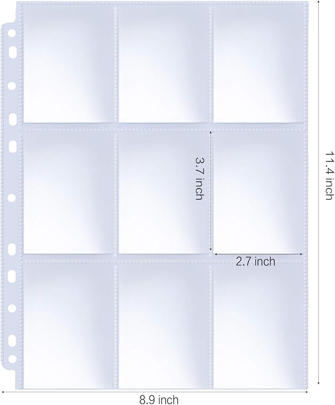 Trading Card Sleeve Pages, HERKKA 200 Pack 9 Pocket Album Pages 11 Holes Fit 3 - Image 2