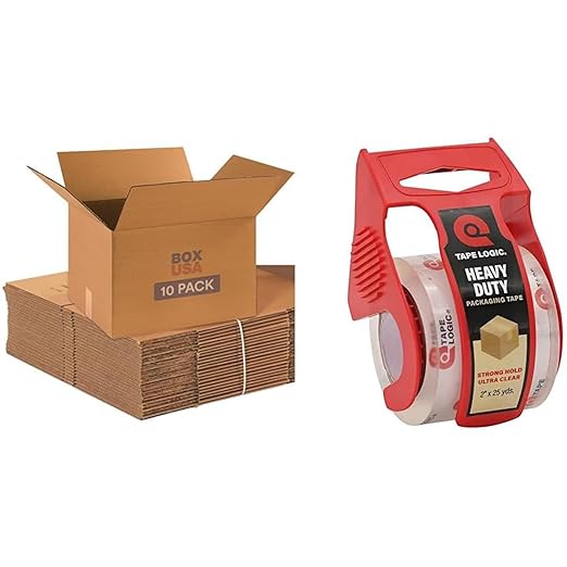 BOX USA Moving Boxes Medium 18"L x 14"W x 12"H 10-Pack & Heavy Duty 2in x 25yd by BOXUSA