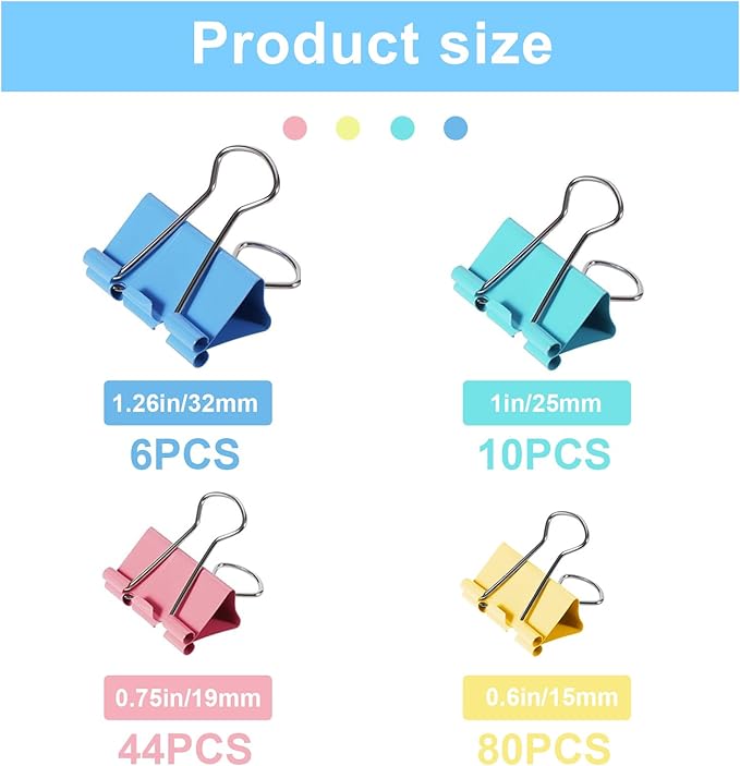Binder Clips Assorted Sizes, 4 Sizes Cute Binder Clips Large Medium Binder Clip - Image 3