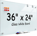 MaxGear Glass Whiteboard 36x24 Inches Wall Mounted, Magnetic White Board by MaxGear