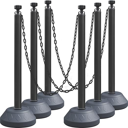 6-Set Pack 40" inch Black Work Zone Chain Post Set, Traffic Queue Delineator by OranLite