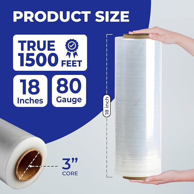 Rosmonde 1 Pack 18" Plastic Wrap, 80 Gauge Thick 9.4 lbs/Roll Wrap, Shrink Wrap - Image 3