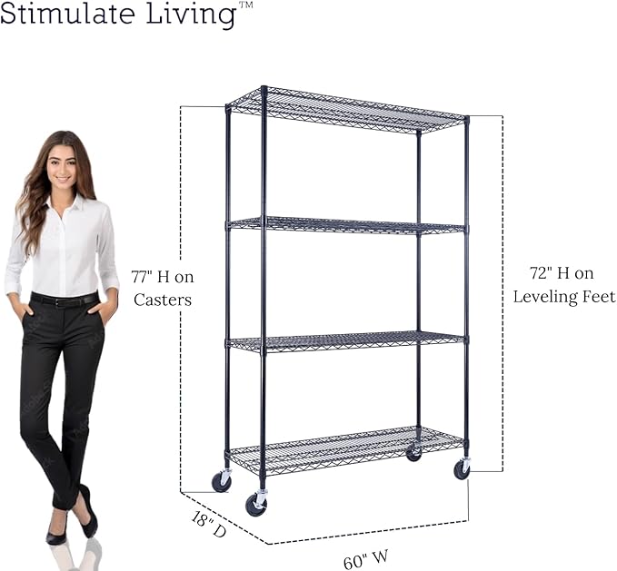 60"x18"x72" Prime Heavy Duty Black 4-Tier Wire Shelving NSF 3200 LBS MAX - Image 5