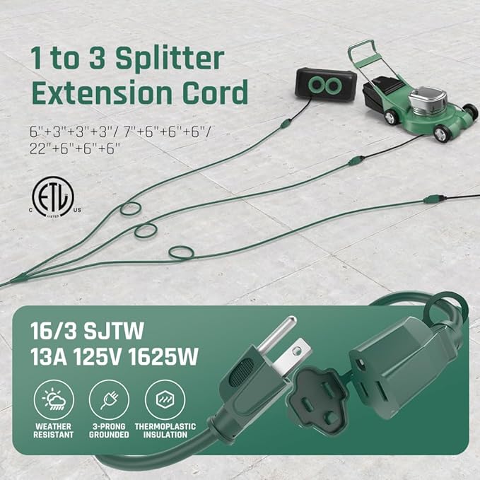 15FT Outdoor Green Extension Cord - Image 2