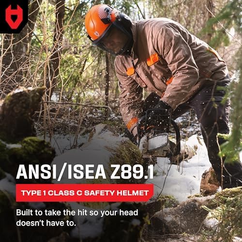 NoCry ANSI Z89.1 Rated Arborist Helmet — Chainsaw Helmet with Face Shield and Ear Muffs — Adjustable Hard Hat with Adaptive Ventilation; Impact-Resistant Mesh Face Shield for Forestry with Side Guards - Image 3