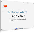 MaxGear Glass White Board 48x36 Inches Brilliance White Magnetic Dry Erase by MaxGear