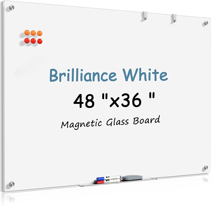 MaxGear Glass White Board 48x36 Inches Brilliance White Magnetic Dry Erase by MaxGear