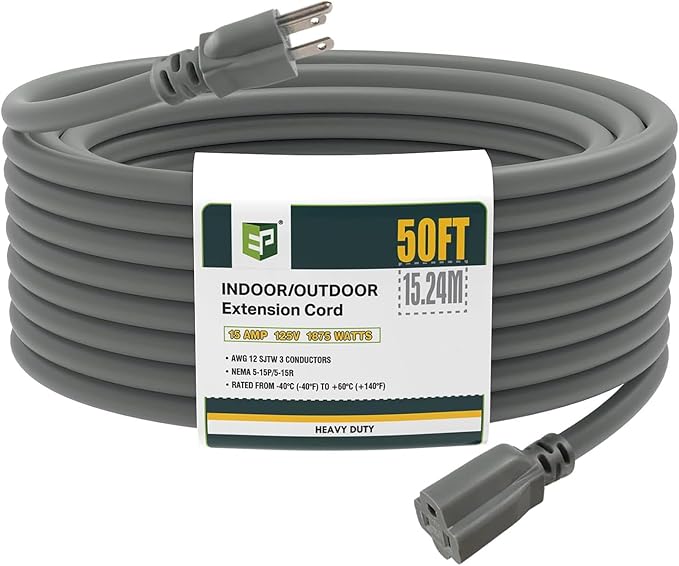 EP 50 Ft Outdoor Extension Cord, 12/3 SJTW Heavy Duty Extension Cable by ENERGYPRO