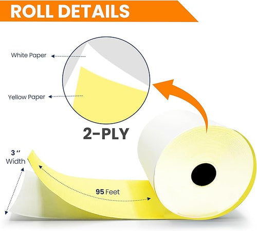 2 Ply Kitchen Printer Paper White/Yellow Carbonless Rolls 3” x 95 Feet Receipt - Image 2